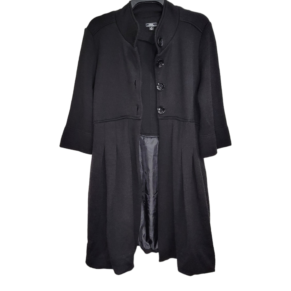 Lisa International Black Button Down Wool Blend 1/2 Sleeve Coat - Picture 6 of 14